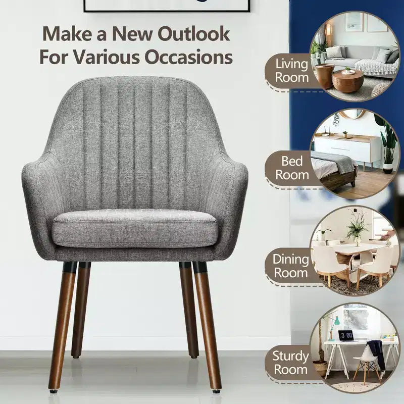 Set di 2 poltrone accentate rivestite in tessuto con gambe in legno, beige/grigio