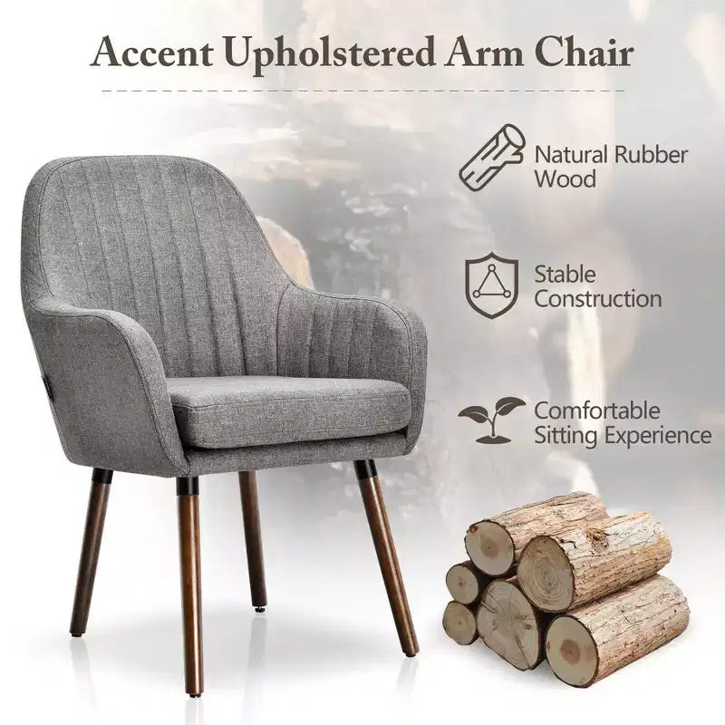 Set di 2 poltrone accentate rivestite in tessuto con gambe in legno, beige/grigio