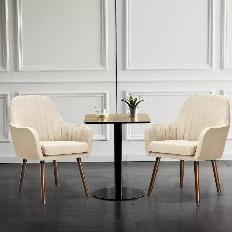 Set di 2 poltrone accentate rivestite in tessuto con gambe in legno, beige/grigio