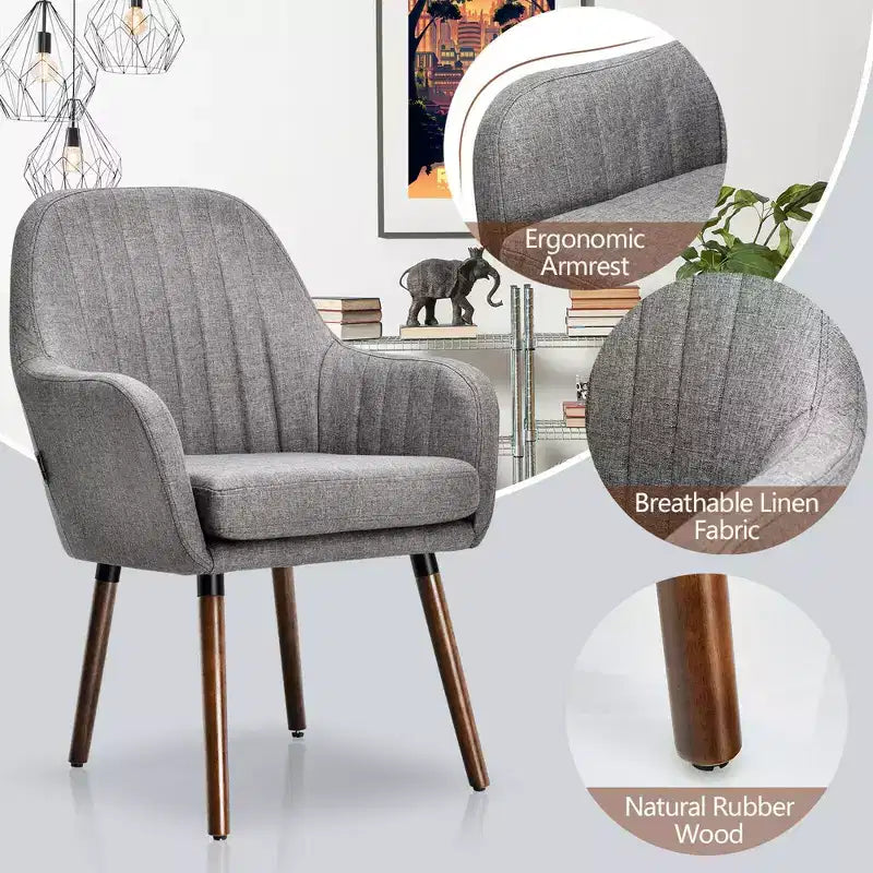 Set di 2 poltrone accentate rivestite in tessuto con gambe in legno, beige/grigio