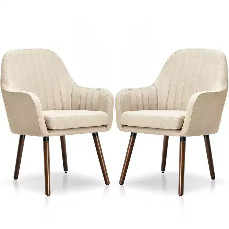 Set di 2 poltrone accentate rivestite in tessuto con gambe in legno, beige/grigio