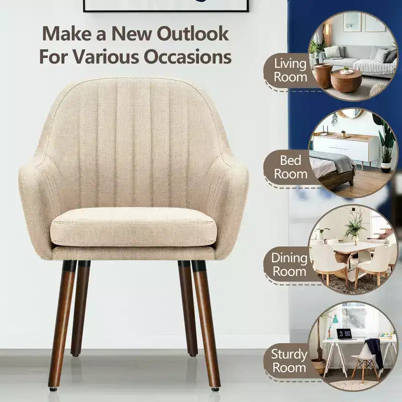 Set di 2 poltrone accentate rivestite in tessuto con gambe in legno, beige/grigio