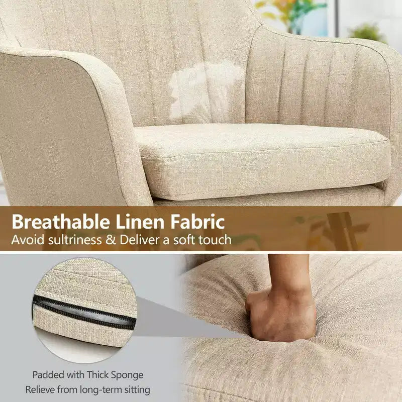 Set di 2 poltrone accentate rivestite in tessuto con gambe in legno, beige/grigio