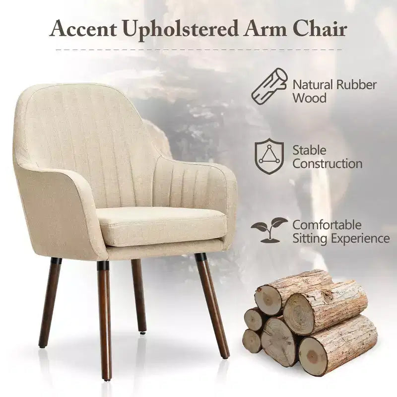 Set di 2 poltrone accentate rivestite in tessuto con gambe in legno, beige/grigio