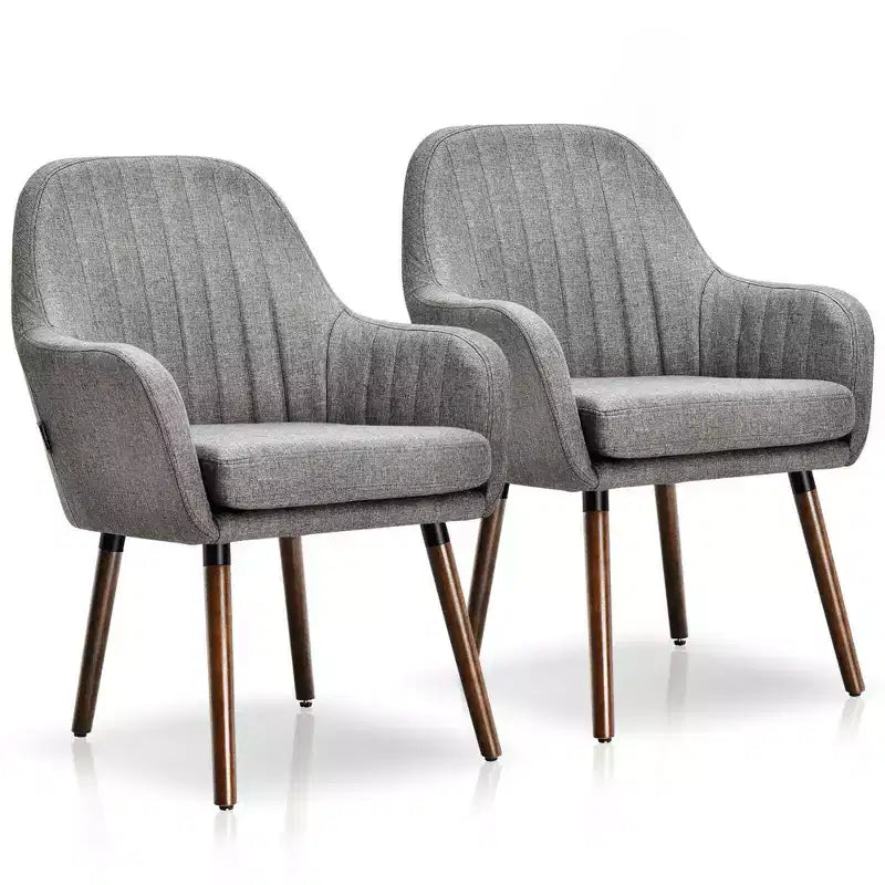 Set di 2 poltrone accentate rivestite in tessuto con gambe in legno, beige/grigio