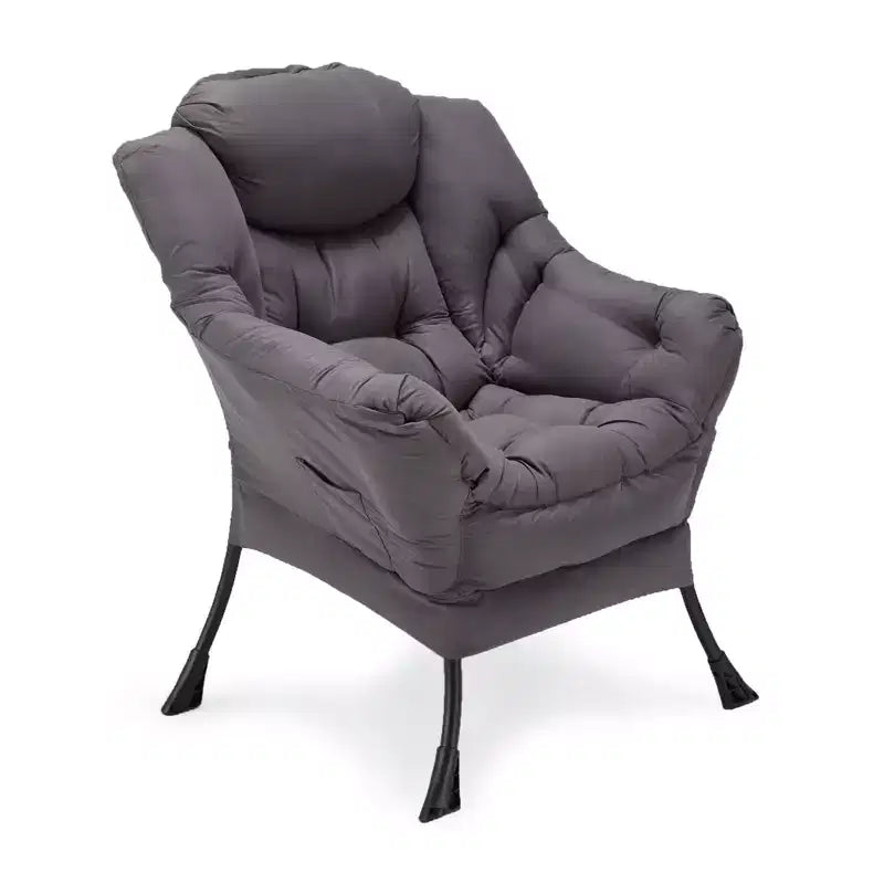 JOMEED Modern Fabric Lazy Lounge Foldable Lightweight Single Steel Frame Accent Chair with Armrests and Side Pocket for Home or Office, Grey