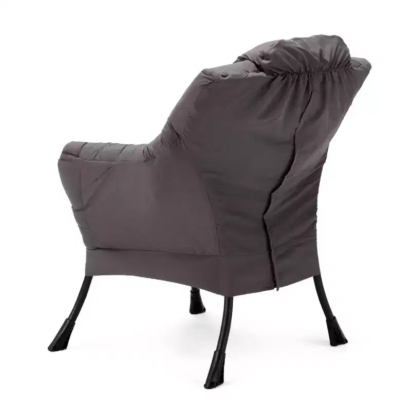 JOMEED Modern Fabric Lazy Lounge Foldable Lightweight Single Steel Frame Accent Chair with Armrests and Side Pocket for Home or Office, Grey