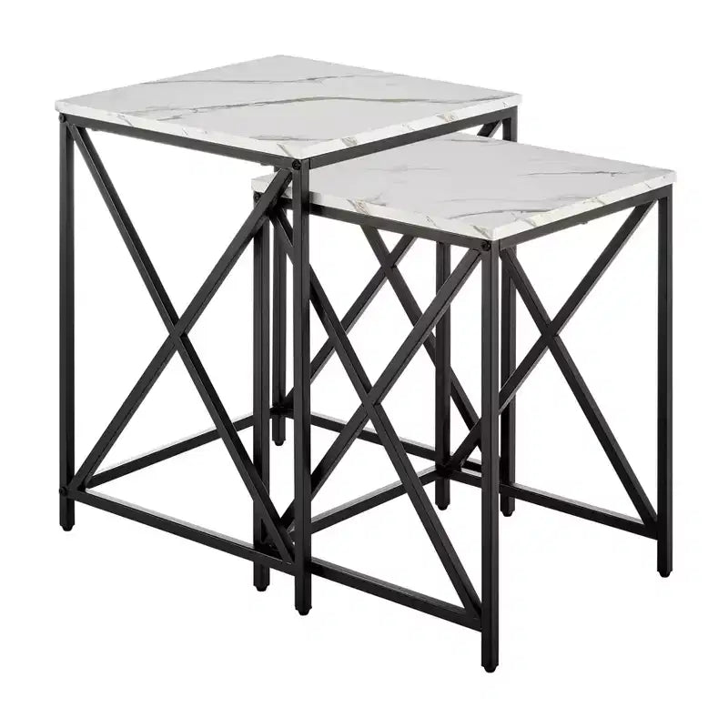 Square Marble Finish Nesting Side Table Set - Danya B.