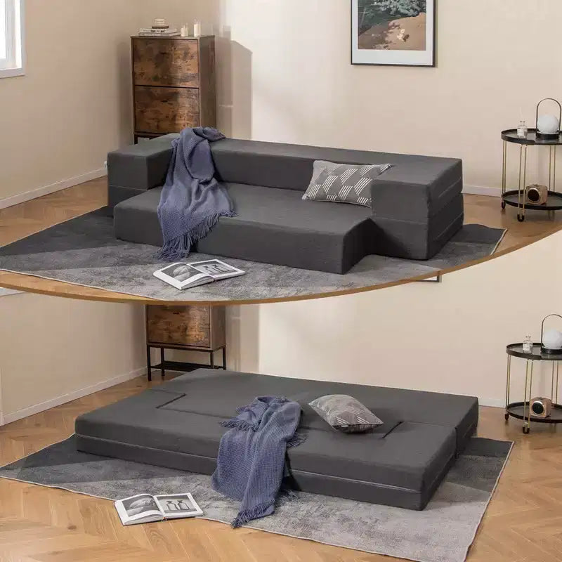 Costway 8-Inch Folding Sofa Bed with High-density Foam & Washable Cover Twin/Queen Size
