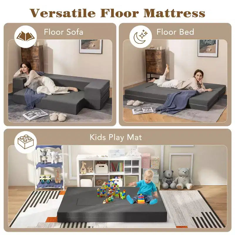 Costway 8-Inch Folding Sofa Bed with High-density Foam & Washable Cover Twin/Queen Size