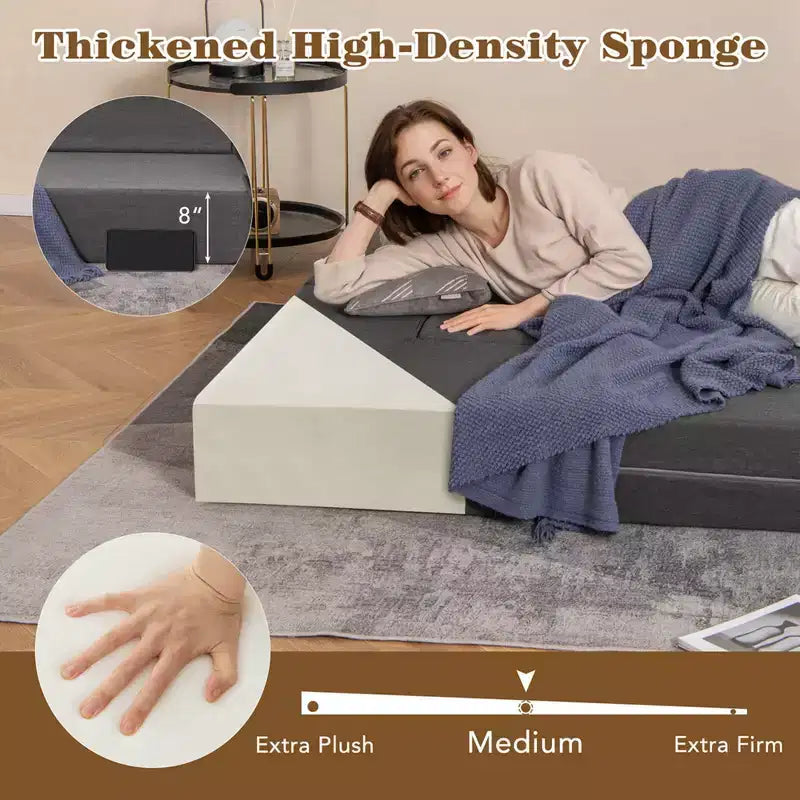 Costway 8-Inch Folding Sofa Bed with High-density Foam & Washable Cover Twin/Queen Size
