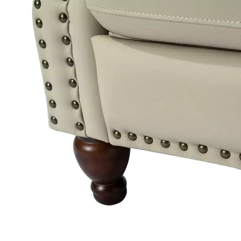 Set of 2 Justine Transitiona Wooden Upholstery Genuine Leather Recliner with Nailhead Trim for Living Room and Bedroom| ART OF LIVING DESIGNS