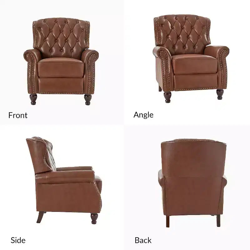Set of 2 Justine Transitiona Wooden Upholstery Genuine Leather Recliner with Nailhead Trim for Living Room and Bedroom| ART OF LIVING DESIGNS