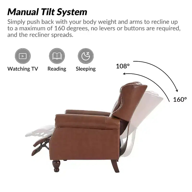 Set of 2 Justine Transitiona Wooden Upholstery Genuine Leather Recliner with Nailhead Trim for Living Room and Bedroom| ART OF LIVING DESIGNS