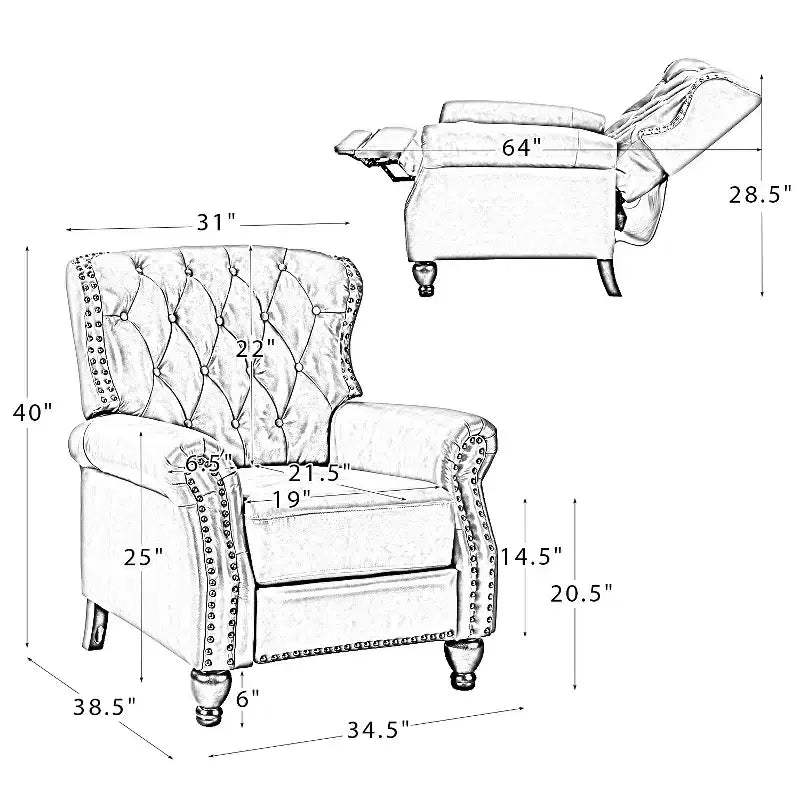 Set of 2 Justine Transitiona Wooden Upholstery Genuine Leather Recliner with Nailhead Trim for Living Room and Bedroom| ART OF LIVING DESIGNS