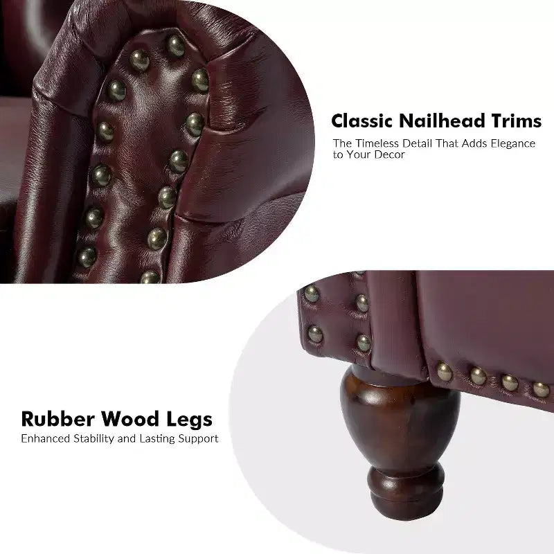 Set of 2 Justine Transitiona Wooden Upholstery Genuine Leather Recliner with Nailhead Trim for Living Room and Bedroom| ART OF LIVING DESIGNS