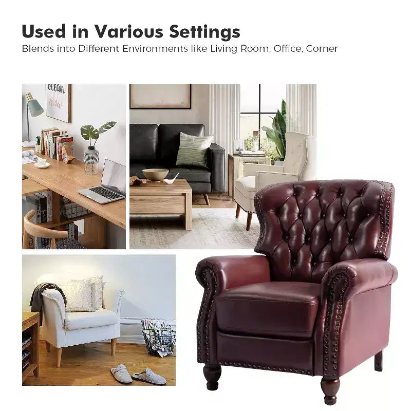 Set of 2 Justine Transitiona Wooden Upholstery Genuine Leather Recliner with Nailhead Trim for Living Room and Bedroom| ART OF LIVING DESIGNS