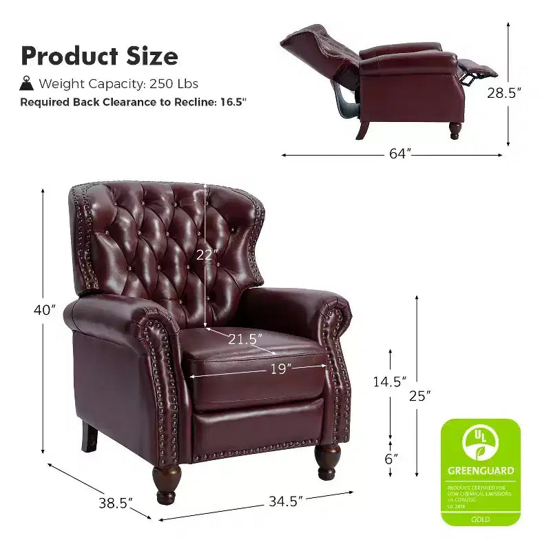 Set of 2 Justine Transitiona Wooden Upholstery Genuine Leather Recliner with Nailhead Trim for Living Room and Bedroom| ART OF LIVING DESIGNS