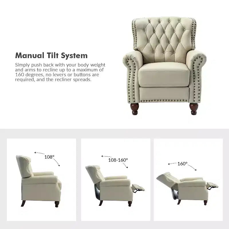 Set of 2 Justine Transitiona Wooden Upholstery Genuine Leather Recliner with Nailhead Trim for Living Room and Bedroom| ART OF LIVING DESIGNS