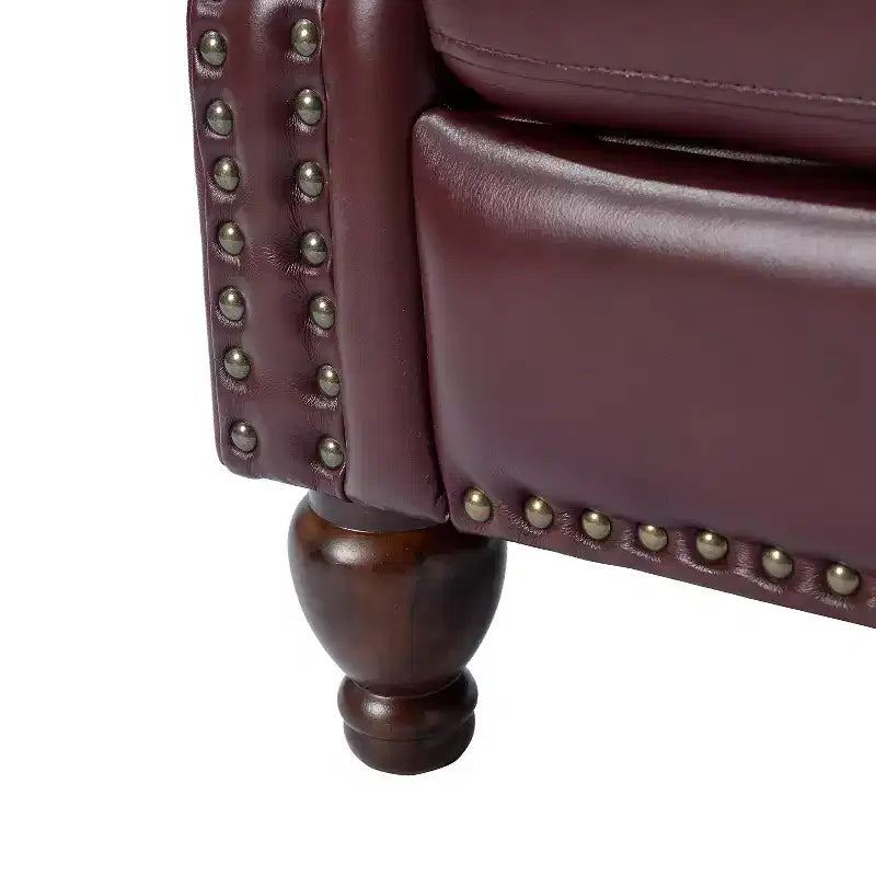 Set of 2 Justine Transitiona Wooden Upholstery Genuine Leather Recliner with Nailhead Trim for Living Room and Bedroom| ART OF LIVING DESIGNS