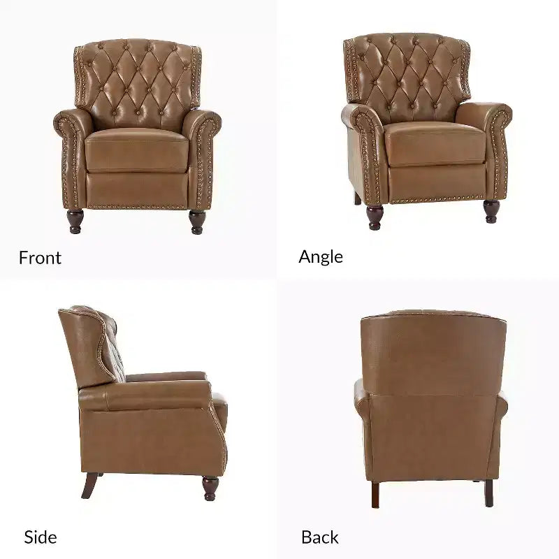 Set of 2 Justine Transitiona Wooden Upholstery Genuine Leather Recliner with Nailhead Trim for Living Room and Bedroom| ART OF LIVING DESIGNS