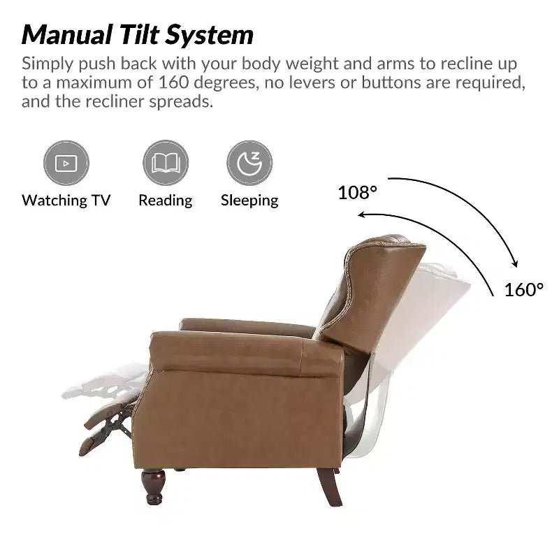 Set of 2 Justine Transitiona Wooden Upholstery Genuine Leather Recliner with Nailhead Trim for Living Room and Bedroom| ART OF LIVING DESIGNS