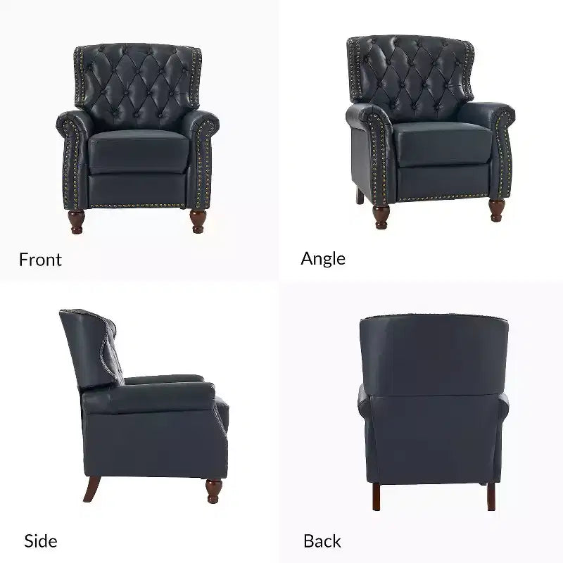 Set of 2 Justine Transitiona Wooden Upholstery Genuine Leather Recliner with Nailhead Trim for Living Room and Bedroom| ART OF LIVING DESIGNS