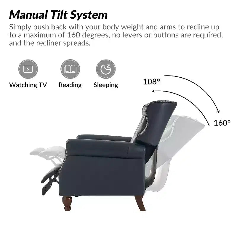 Set of 2 Justine Transitiona Wooden Upholstery Genuine Leather Recliner with Nailhead Trim for Living Room and Bedroom| ART OF LIVING DESIGNS