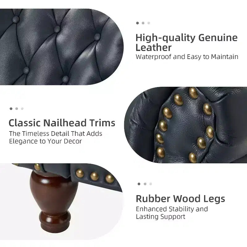 Set of 2 Justine Transitiona Wooden Upholstery Genuine Leather Recliner with Nailhead Trim for Living Room and Bedroom| ART OF LIVING DESIGNS