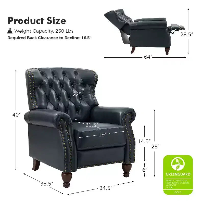 Set of 2 Justine Transitiona Wooden Upholstery Genuine Leather Recliner with Nailhead Trim for Living Room and Bedroom| ART OF LIVING DESIGNS
