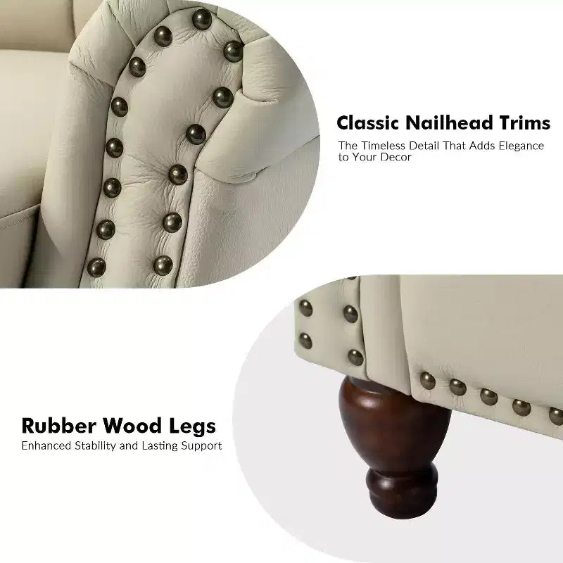 Set of 2 Justine Transitiona Wooden Upholstery Genuine Leather Recliner with Nailhead Trim for Living Room and Bedroom| ART OF LIVING DESIGNS