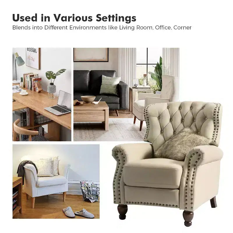 Set of 2 Justine Transitiona Wooden Upholstery Genuine Leather Recliner with Nailhead Trim for Living Room and Bedroom| ART OF LIVING DESIGNS