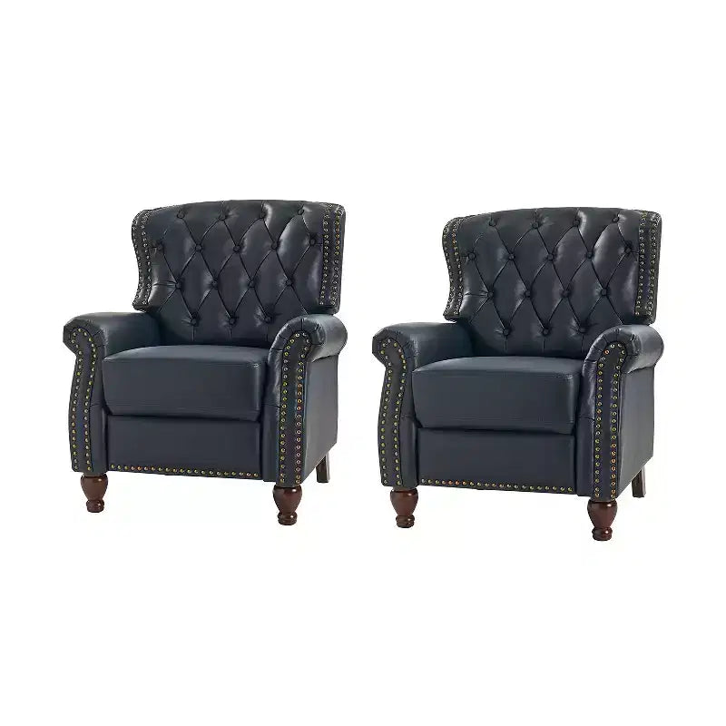 Set of 2 Justine Transitiona Wooden Upholstery Genuine Leather Recliner with Nailhead Trim for Living Room and Bedroom| ART OF LIVING DESIGNS