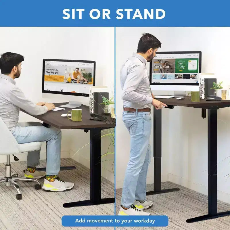 Mount-It! Electric Sit-Stand Desk with Tabletop - Black/Adrift