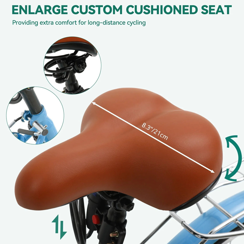 Moasis24/26 Bicicletta Cruiser a 7 velocità Regolabile con Telaio Ribassato, per Pendolari