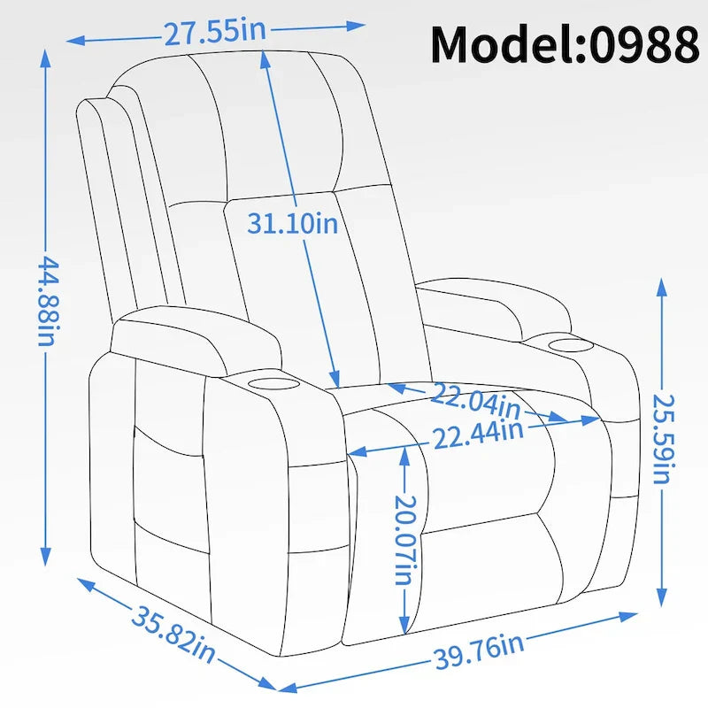 Poltrona reclinabile Power Lift, poltrona massaggiante moderna a motore singolo con riscaldamento lombare, porta di ricarica USB, portabicchieri