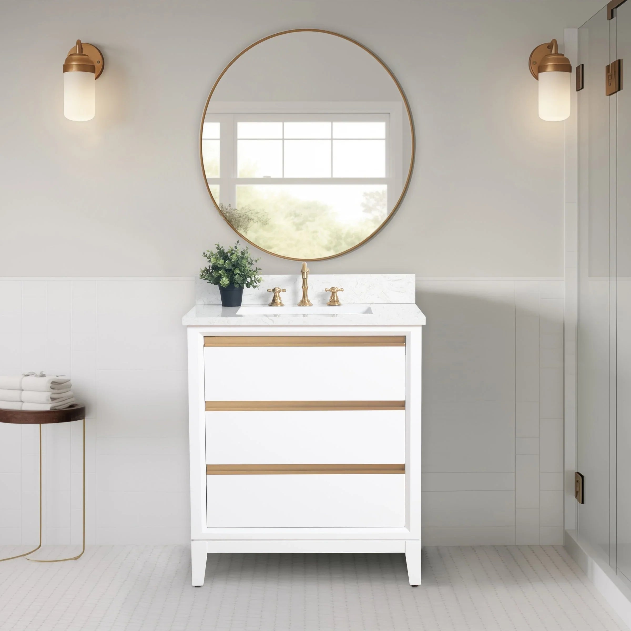 Meuble-lavabo Vanity Art avec évier en céramique et dessus en marbre reconstitué